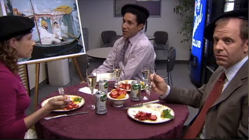 Pam and Oscar, then Toby, form The Finer Things club, where they discuss 